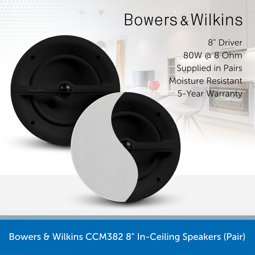 Yamaha R-S202D Bluetooth & DAB Amplifier + Bowers & Wilkins CCM382 8" Ceiling Speakers + Clarion Speaker Cable