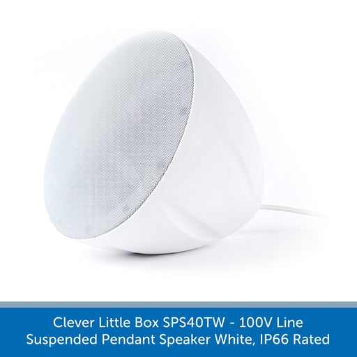 Clever Little Box SPS40TW - 100V Line Suspended Pendant Speaker White, IP66 Rated